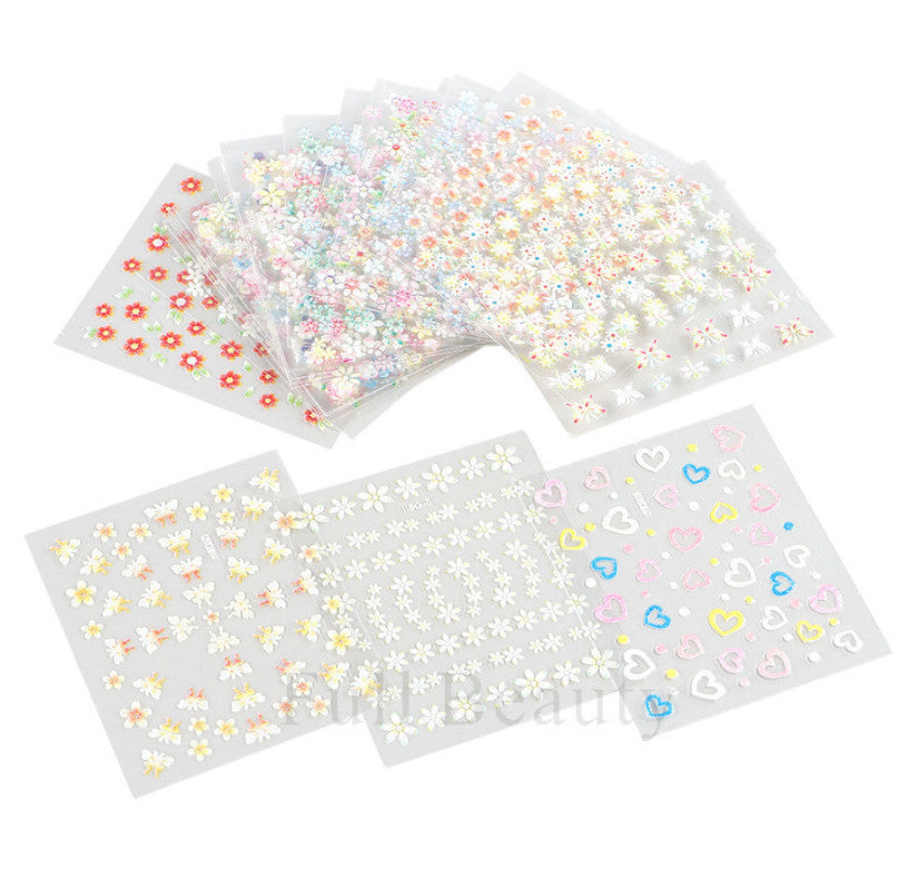 30 Sheets 3D Flower Nail Art Stickers for Manicure Decor - Assorted Styles
