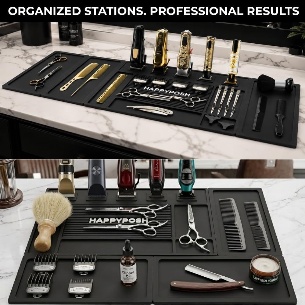 Magnetic Barber Mat Set with 5 Strong Magnets for Clippers & Trimmers