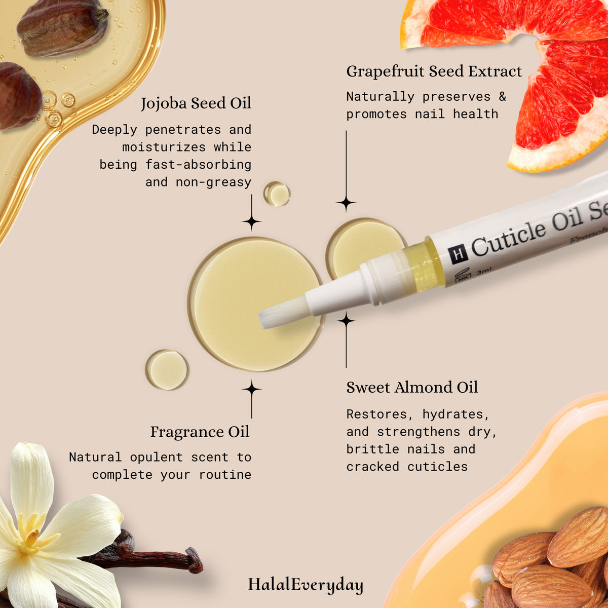 Nail & Cuticle Oil Serum with Vegan, Halal, Kosher Certification – Moisturizing & Repairing