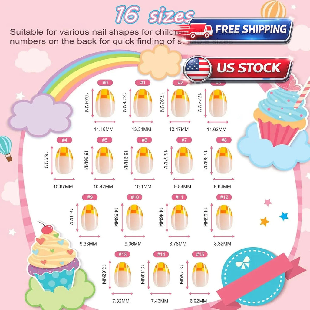 Kids Press-On Nail Kit with Glue and Files - Colorful Flower Designs, 96pcs