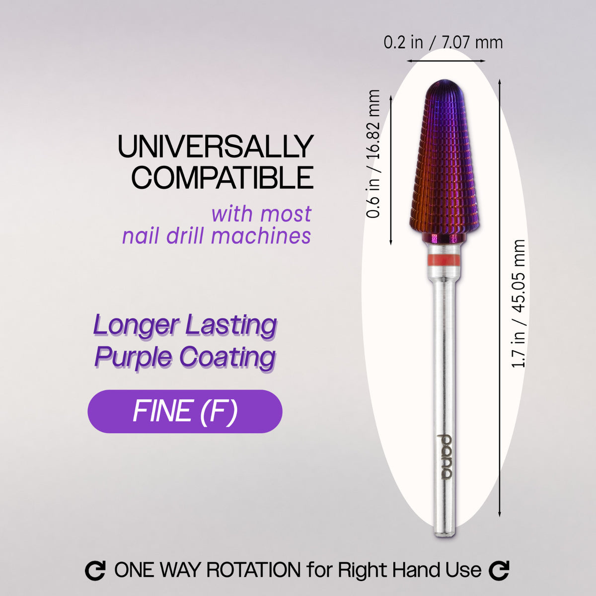Nail Drill Bit Tornado Shaped Carbide 3/32 Inch Purple Fine to Extra Coarse