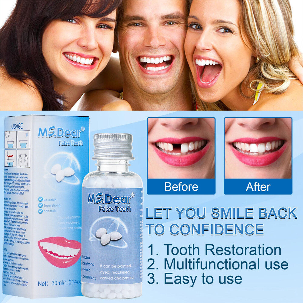 3PCS Tooth Repair Beads Granules - Moldable Temporary Dental Pellets for Broken & Gaps