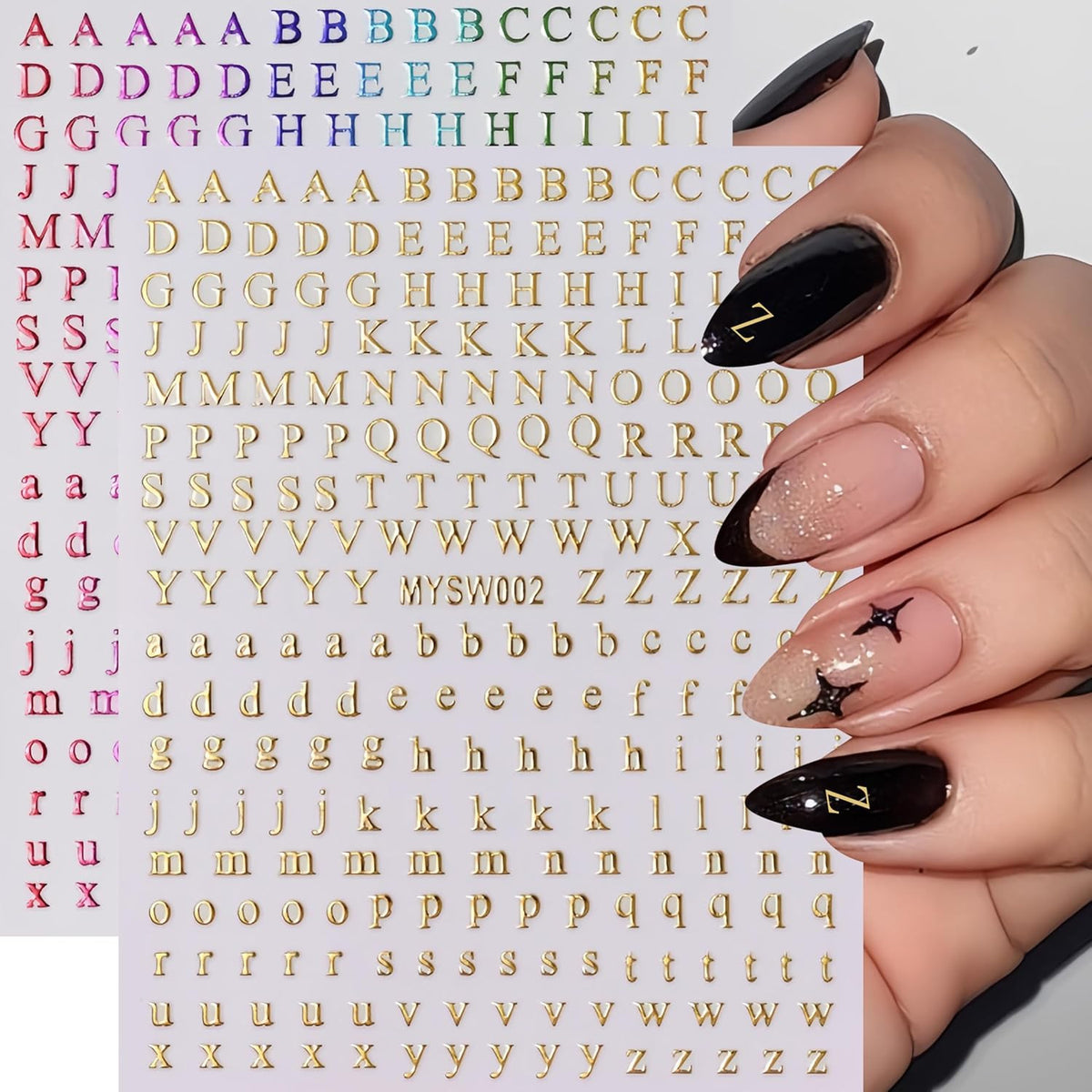 12 Sheets Alphabet Nail Art Stickers - 3D Self-Adhesive English Letter Decals