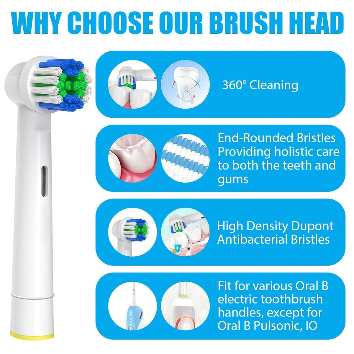 Electric Toothbrush Heads Compatible with Oral B Braun - Multi Pack Sizes