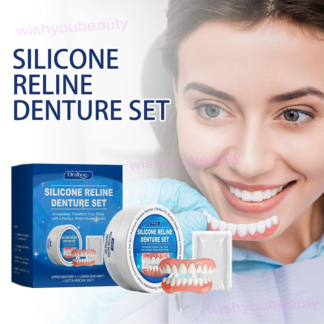 Denture Liner Soft Silicone Snap-On Reline Kit for Upper & Lower Teeth
