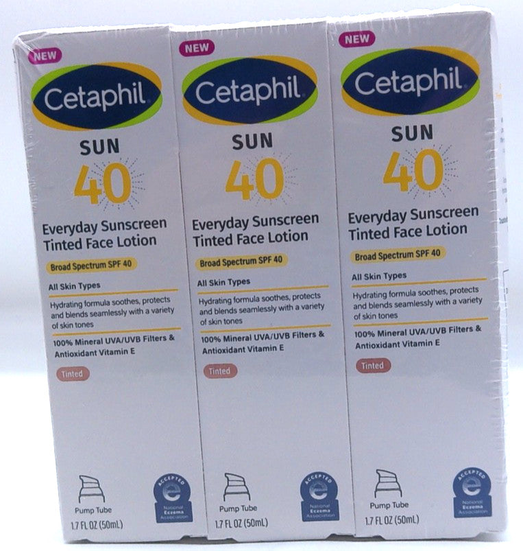 Cetaphil Sun Tinted Face Sunscreen SPF 40 - 3 Pack, 1.7 Fl Oz Each