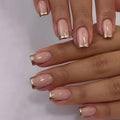48Pcs Short Square Nude Metallic Gold French Tip Press-On Nails