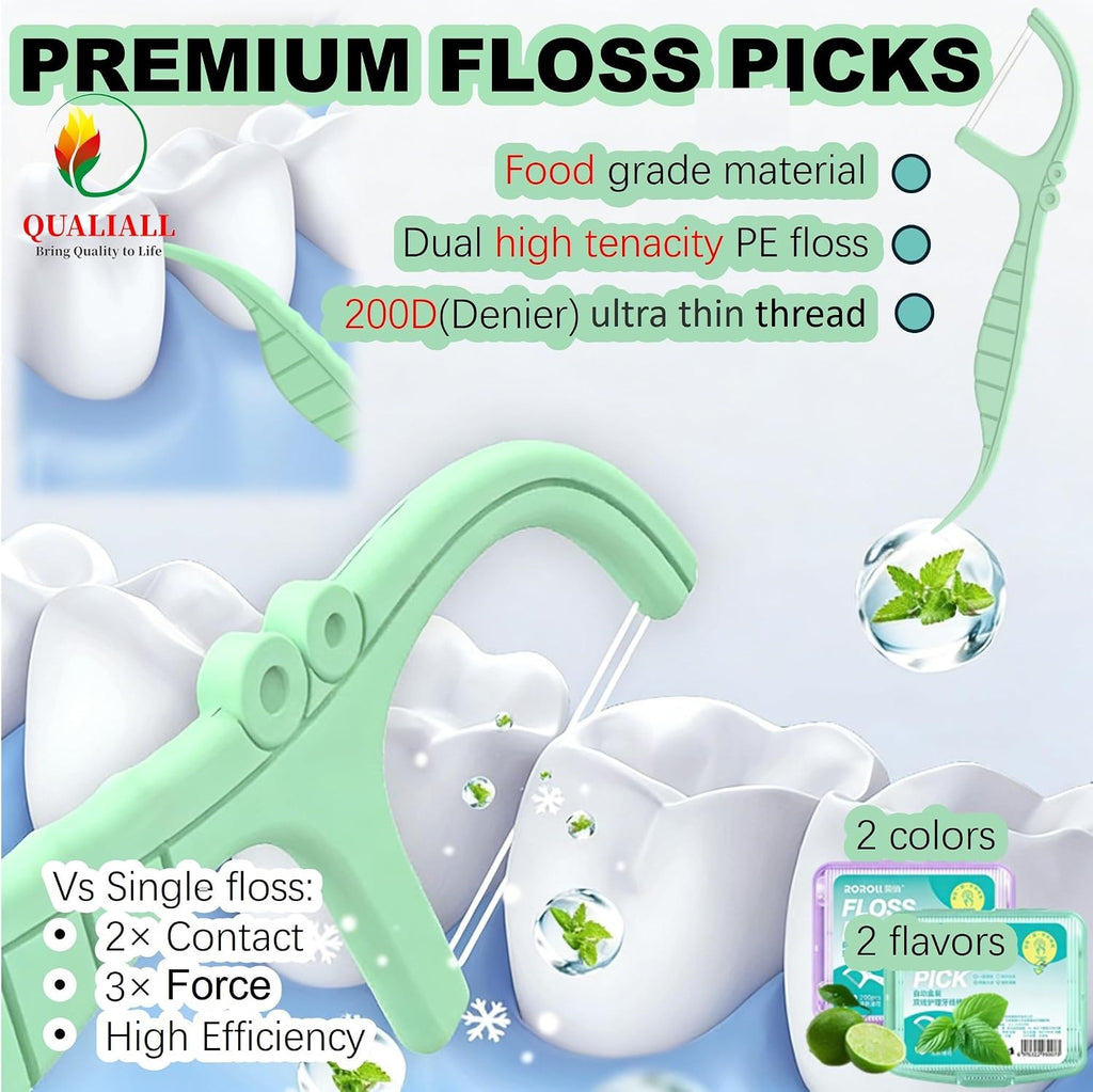 Twin Line Dental Floss Picks 400 Count - Mint & Lime Flossers for Oral Hygiene