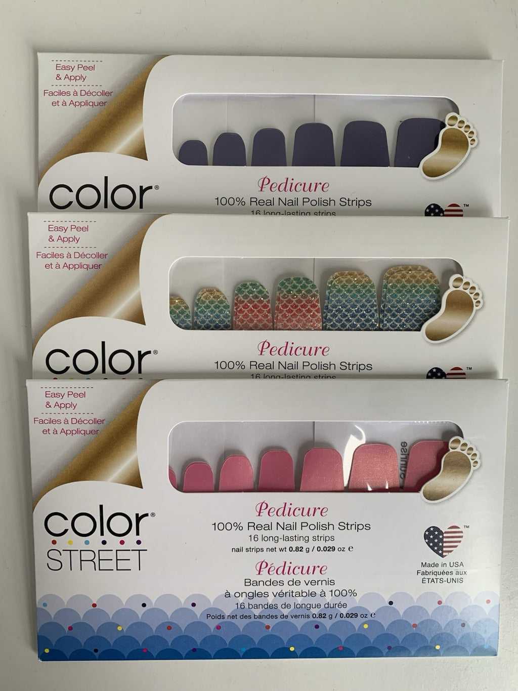 Pedicure Nail Strips Lot of 3 - Evening Sky & Strawberry Colors