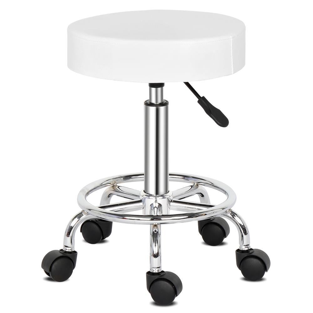 Adjustable Height Swivel Salon & Spa Stool with Wheels - White