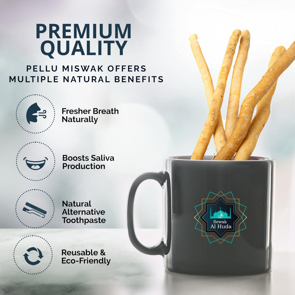 Natural Miswak Tooth Sticks with Holder - Pack of 12 for Oral Hygiene