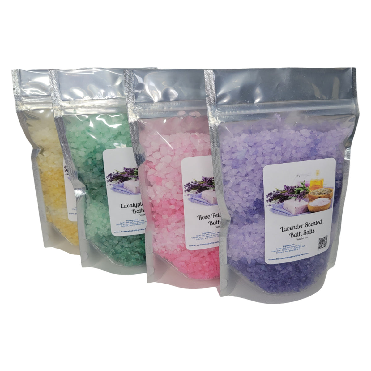 Aromatherapy Bath Salts Set - 4 Scented 1lb Bags for Relaxation & Skin Care