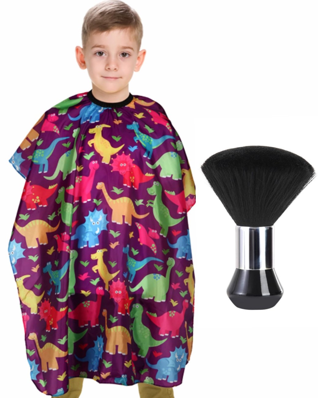 Kids Barber Cape with Neck Duster Brush - Adjustable Salon Hair Cutting Cape for Children