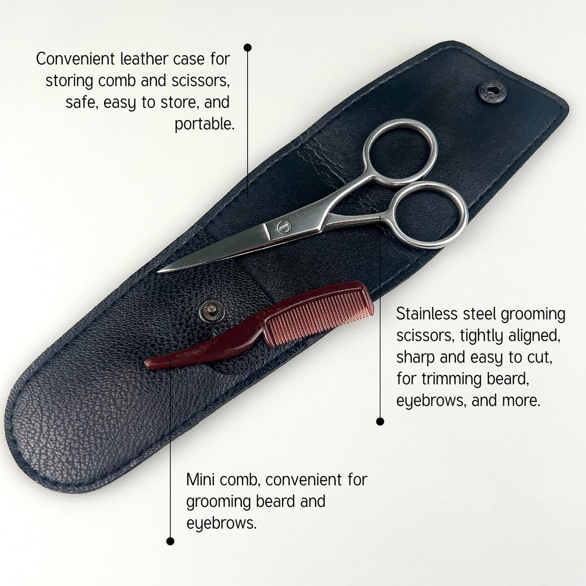 Men's Mustache Grooming Kit with Precision Scissors & Comb Travel Set