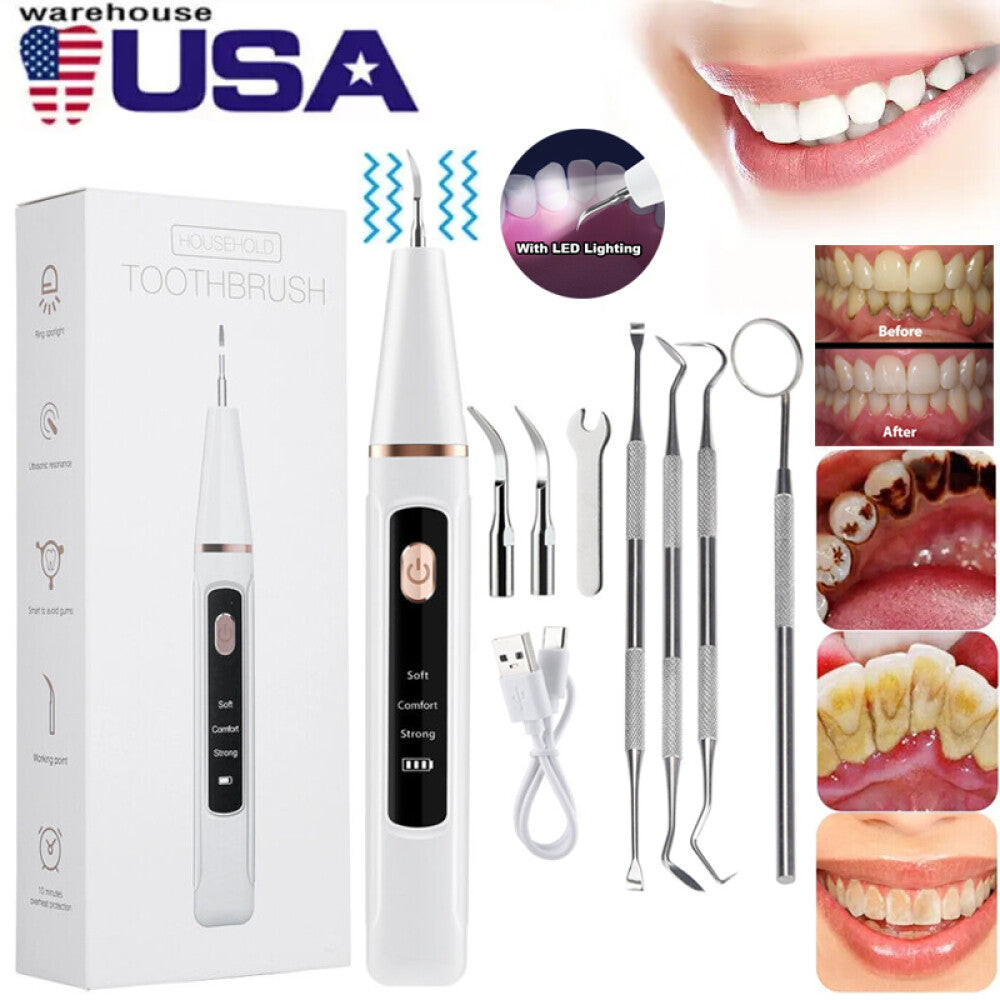 Electric Tooth Cleaner Tartar Plaque Remover Dental Scaler Kit - Ultrasonic Oral Care