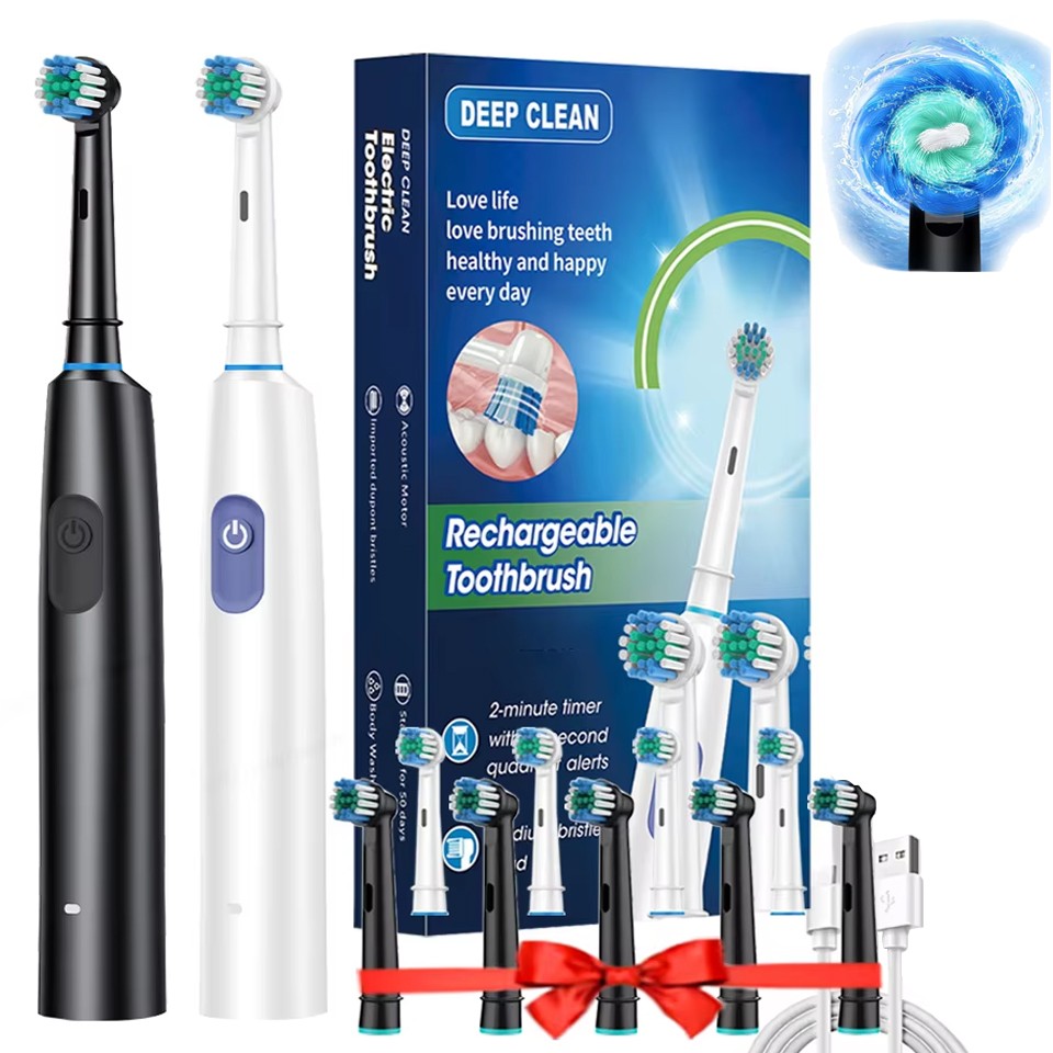 Rechargeable Electric Toothbrush with 5 Modes & 4 Brush Heads, USB Charging