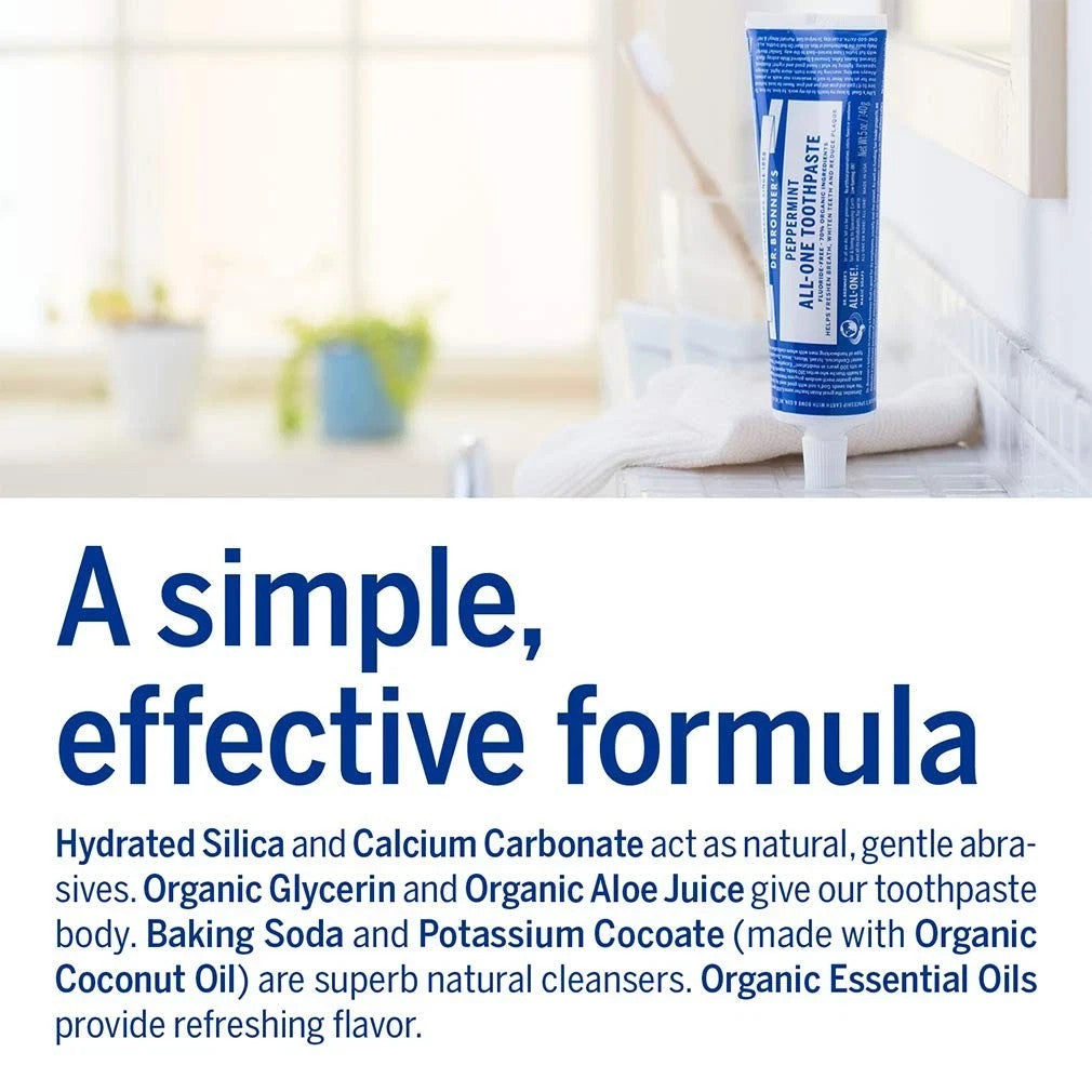 Natural Organic Peppermint Toothpaste - Fluoride & SLS Free, Pack of 6