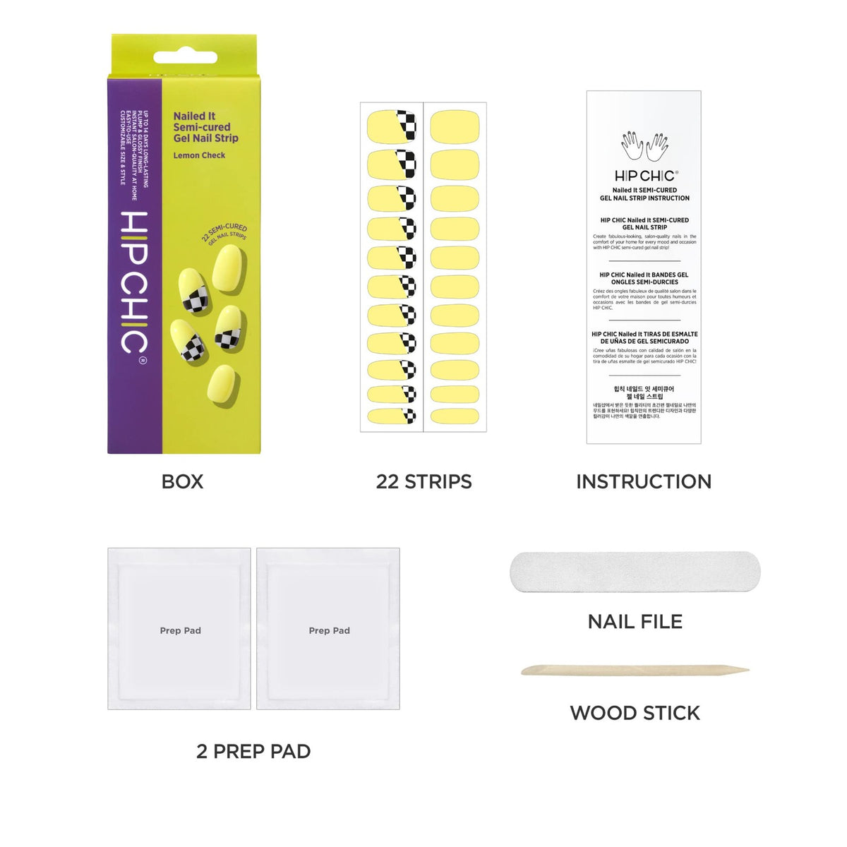 Semi Cured Gel Nail Strips - Lemon Check, Easy at-Home Manicure