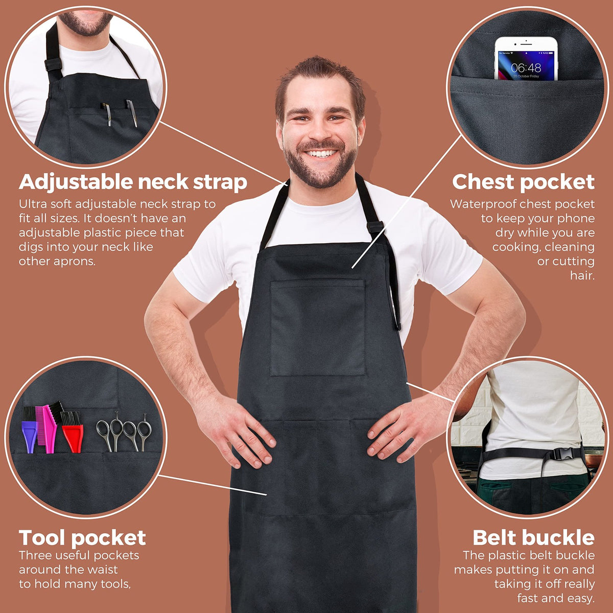 Waterproof Hair Salon Apron with 5 Pockets - Bleach-Resistant & Stainproof