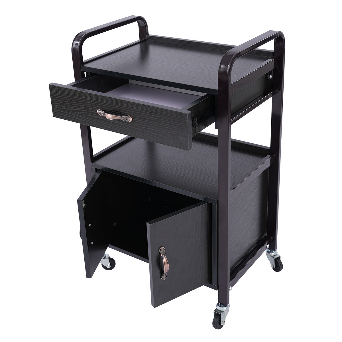 Salon Trolley Cart Rolling Station with Drawer & Cabinet for Beauty & Barber Use
