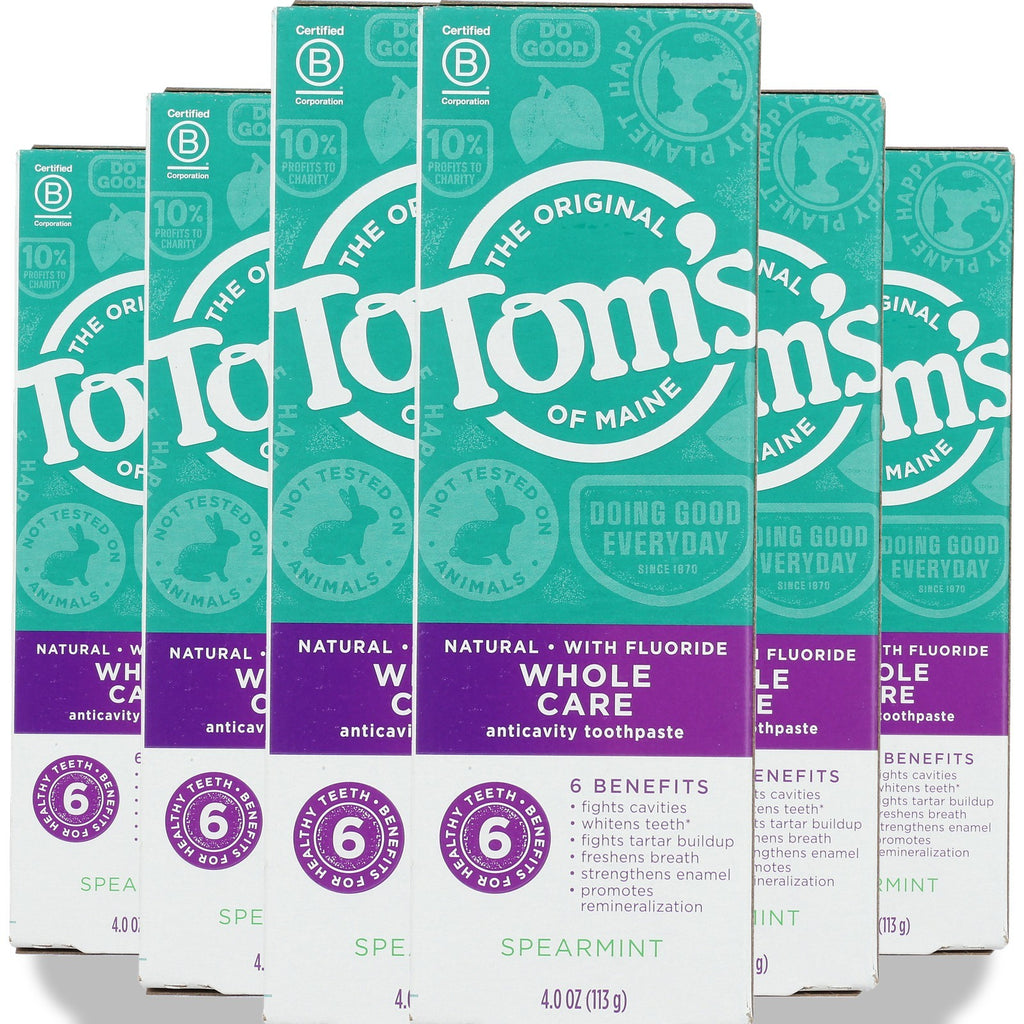 Whole Care Spearmint Fluoride Toothpaste 4 Oz Pack of 6 - Anticavity & Remineralization