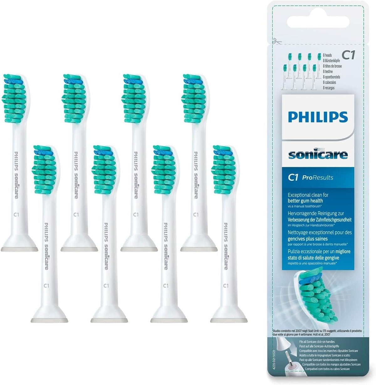 8 Pack Philips Sonicare C1 Simply Clean Replacement Brush Heads for Electric Toothbrush