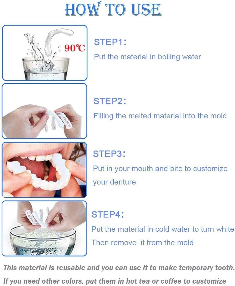 Instant Smile Upper & Lower Tooth Fake Dentures - Temporary False Teeth Set