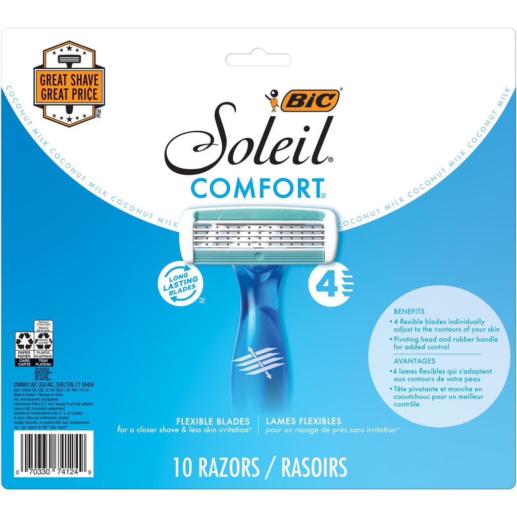 Disposable Razor for Women - 4 Blades, Flexible Pivoting Head, 10 Pack