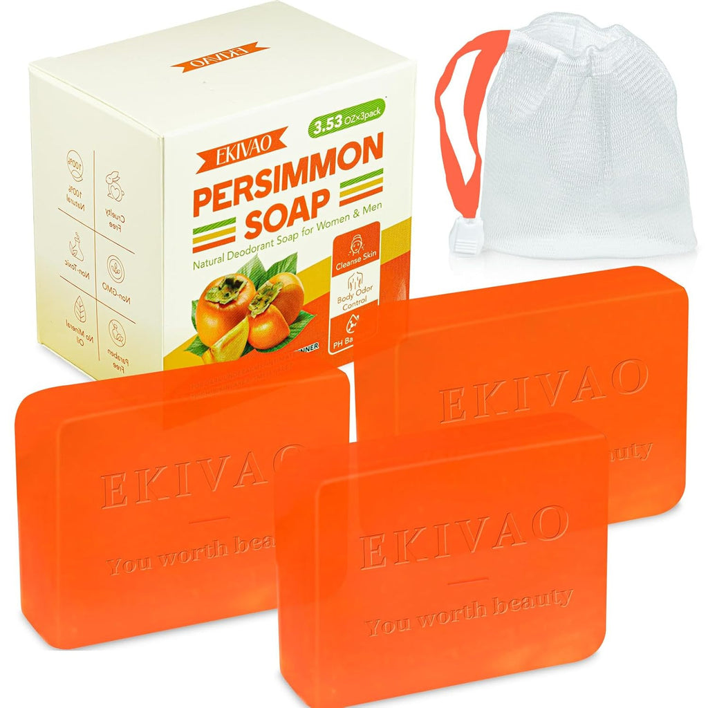 Natural Persimmon Body Soap for Odor Control - Organic Deodorant Bar Set