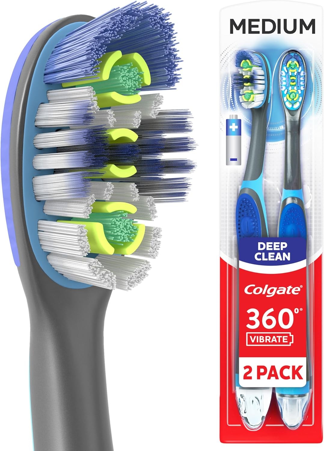 Electric Toothbrush 360 Vibrate Deep Clean Battery-Powered Medium Bristles