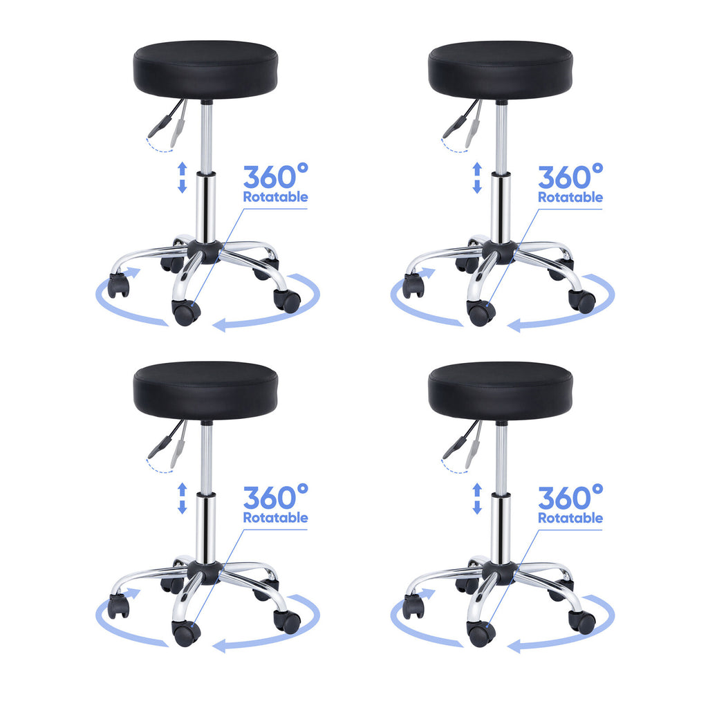 Hydraulic Salon Rolling Stool Adjustable Swivel Chair with Wheels - Black