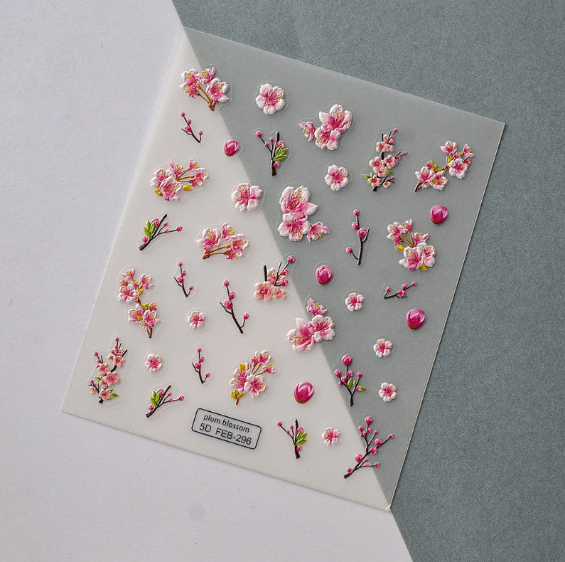 Pink Floral Nail Art Stickers Self-Adhesive for Manicure Decorations