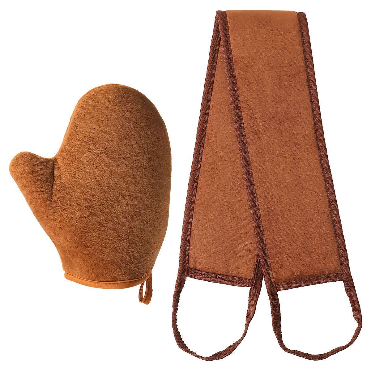 Self Tanning Lotion Applicator Mitt & Back Rubbing Strap Set for Even Sunless Tan
