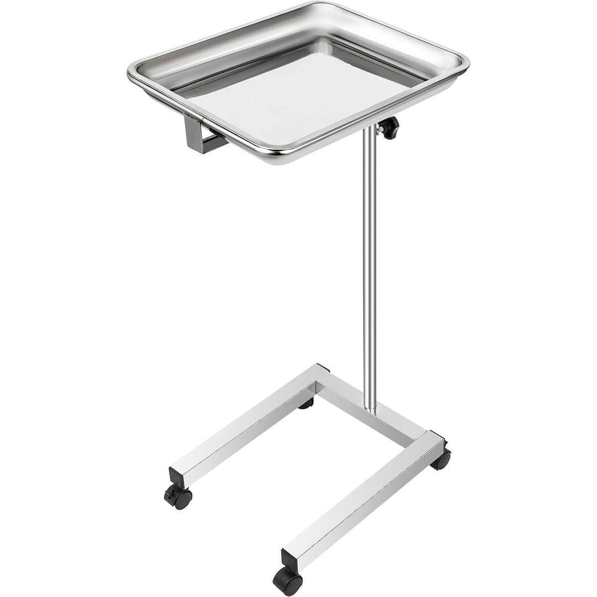18x14 Stainless Steel Mayo Tray Stand with Swivel Wheels for Medical & Salon Use