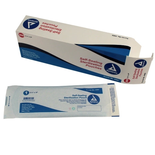 Dynarex Sterilization Pouches 3.5 x 9 in - Self-Sealing, 1400 Pcs (7 Boxes of 200)