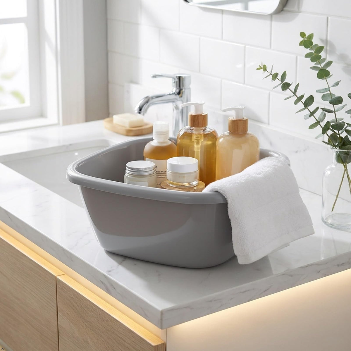 12 Quart Plastic Square Wash Basin Set 4-Pack for Kitchen Laundry Household