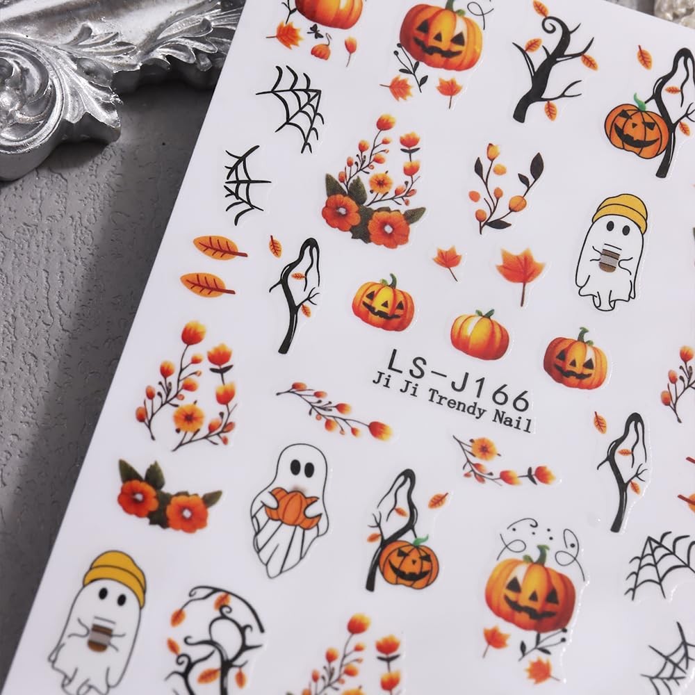 Halloween Nail Art Stickers Decals 3D Pumpkin Ghost 6 Sheets for Spooky Nail Designs