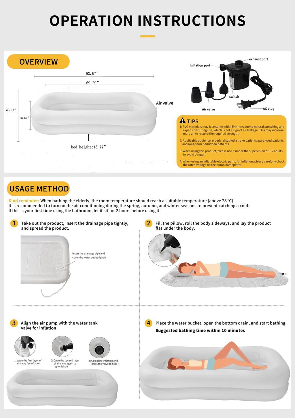 Inflatable Bedside Shower Kit for Disabled Elderly - Medical Bathtub Accessory