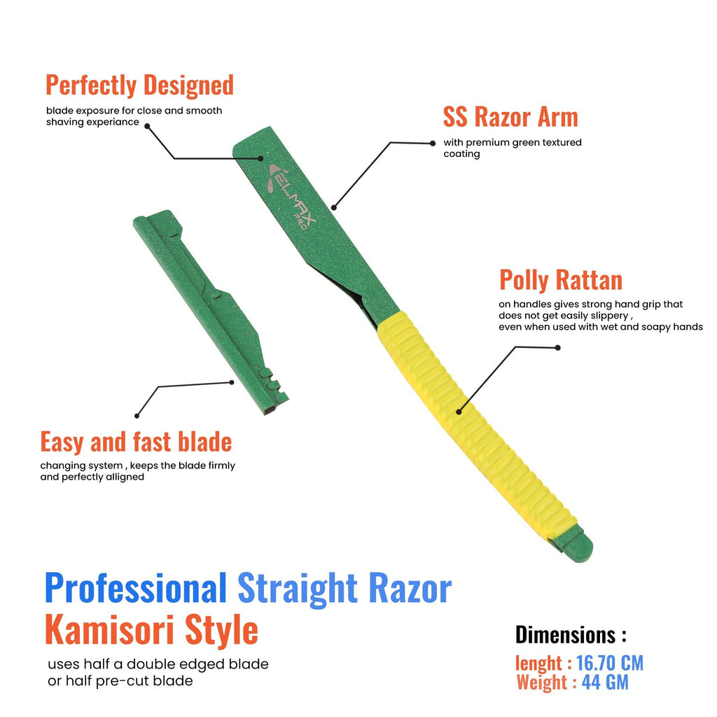 Elmax Pro Stainless Steel Shavette Razor with 5 Blades - Barber Straight Razor Tool