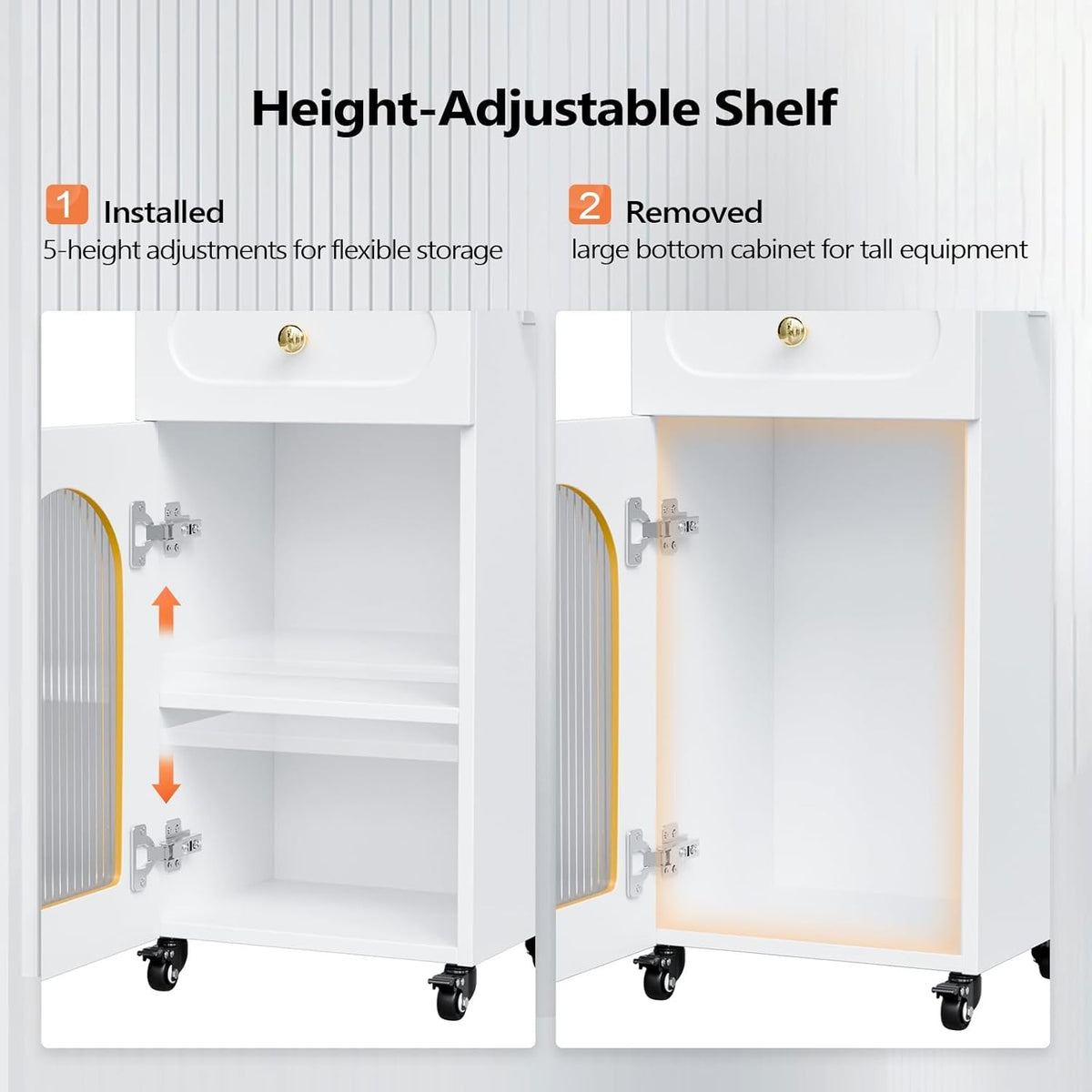 Salon Trolley Cart with Glass Door & Adjustable Shelves for Barber & Beauty Spa