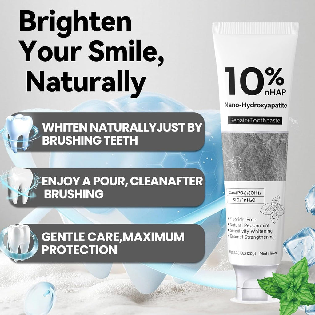Nano-Hydroxyapatite Toothpaste for Enamel Repair & Whitening - Fluoride-Free, Sensitive Safe