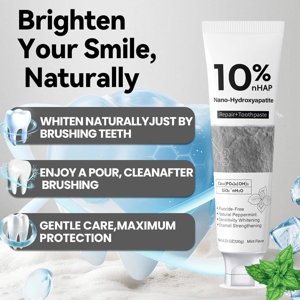 Nano-Hydroxyapatite Toothpaste for Enamel Repair & Whitening - Fluoride-Free, Sensitive Safe