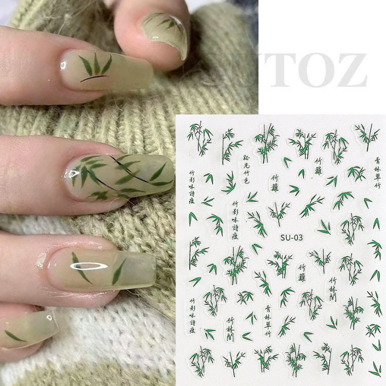 3D Nail Art Sticker Decals Leaf Bamboo Design Peel & Stick Manicure DIY Set