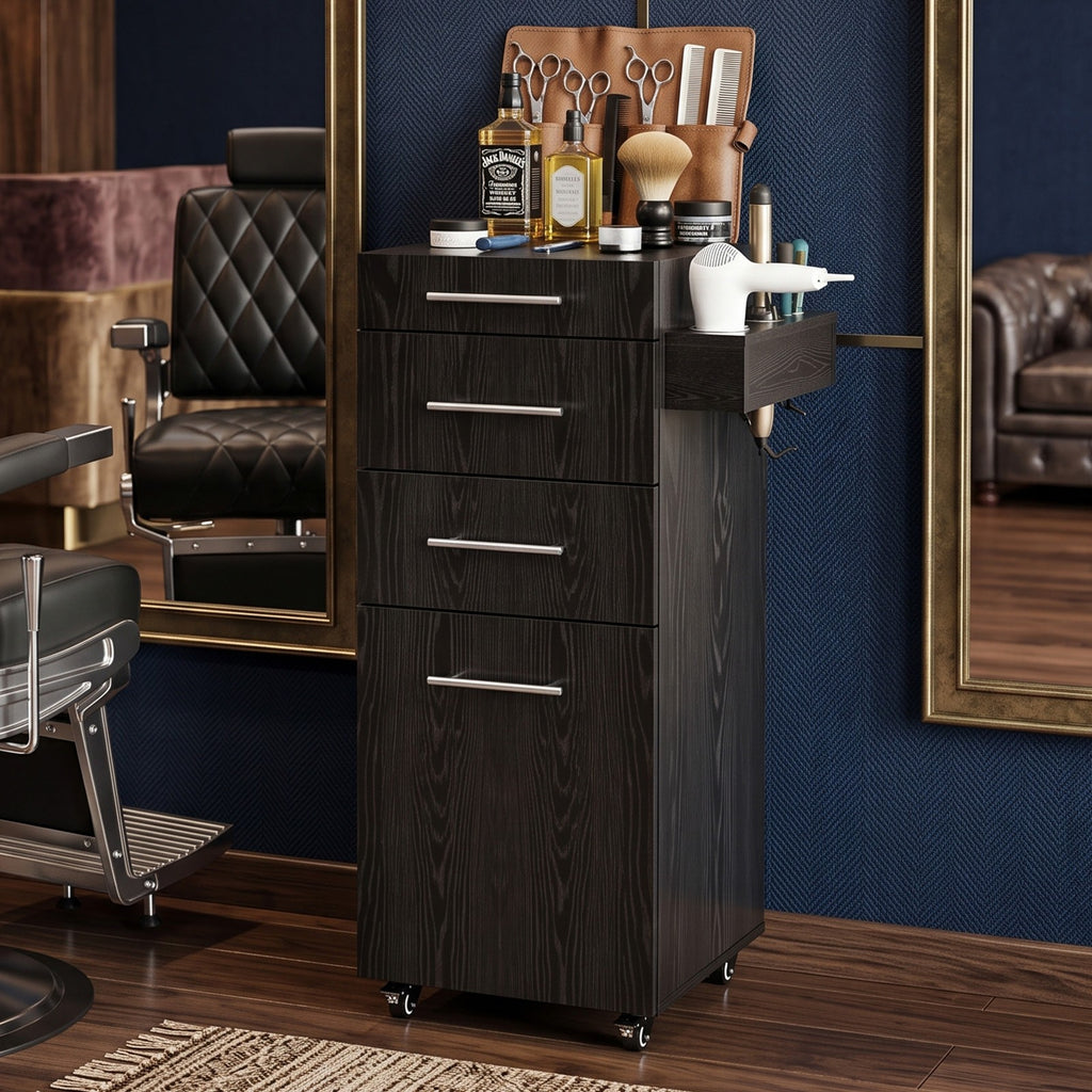 Salon Trolley Cart with 3 Drawers & Storage Cabinet on Wheels for Barbershops