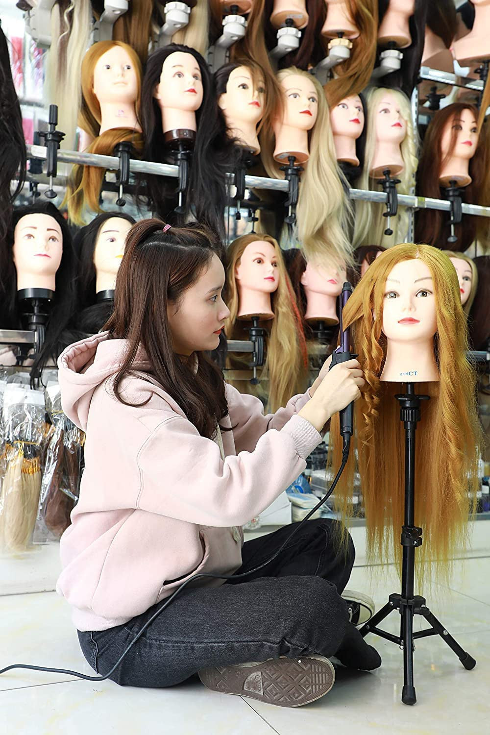 Adjustable Wig Head Stand Tripod for Cosmetology & Training