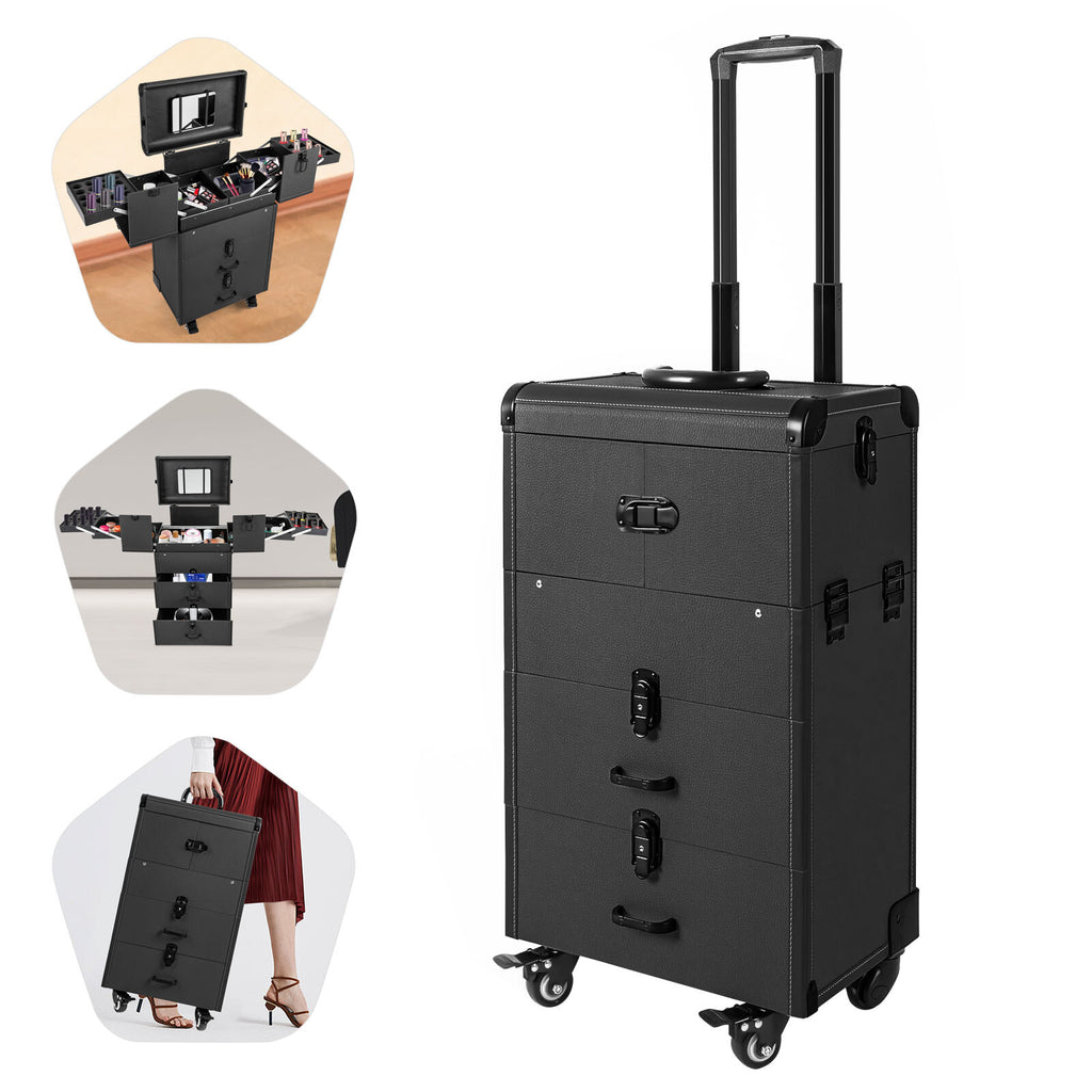 Rolling Makeup Case with Lockable Trolley Organizer, Large Capacity