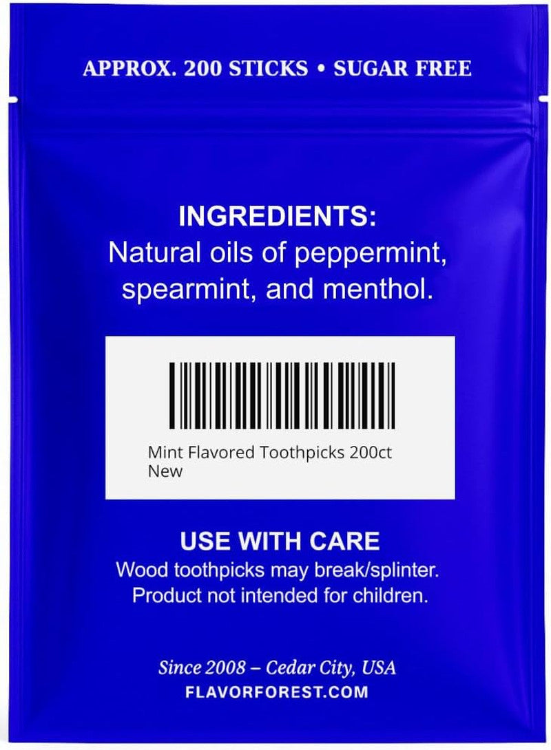 Mint Flavored Toothpicks 200 Count Resealable Pack Natural Peppermint Spearmint Menthol
