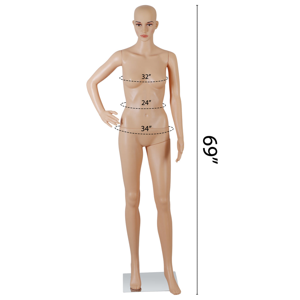 Full Body Female Mannequin with Metal Base Dress Form 69 Inches