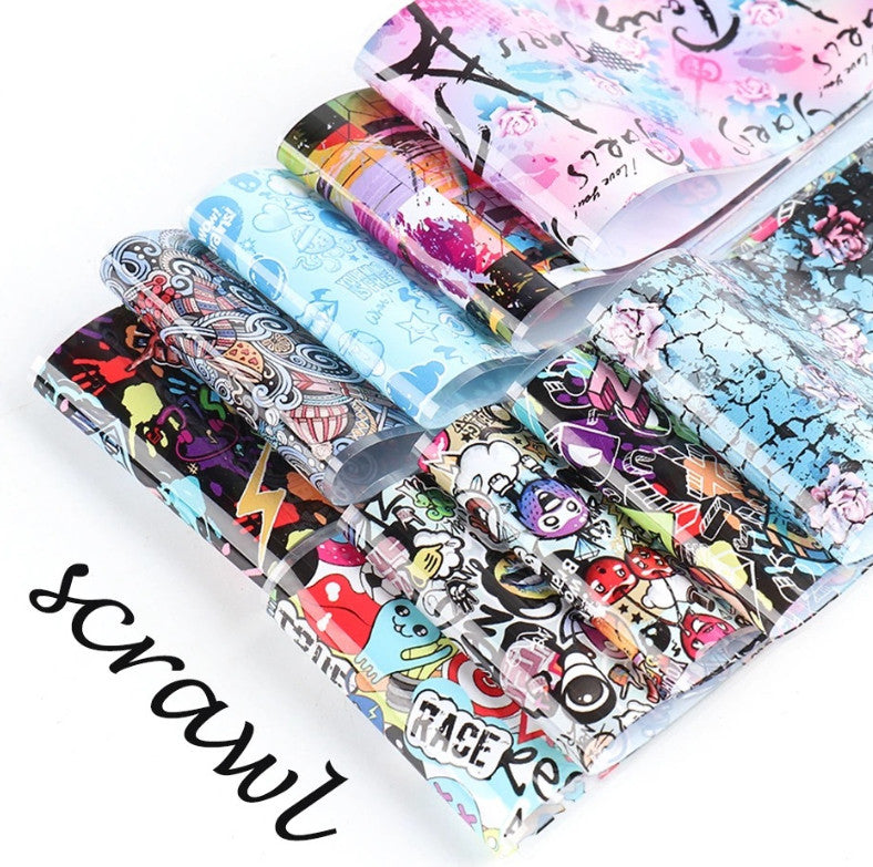 10 Sheets Nail Art Foil Transfer Decals for Manicure DIY - Multiple Designs