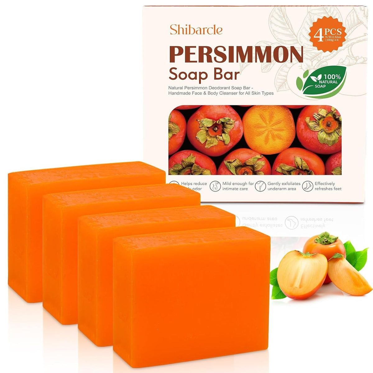 Odor Eliminating Persimmon Soap Bars - 4 Pack for Freshness & Hydration